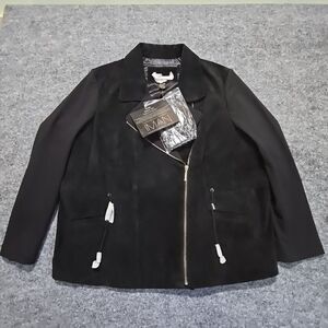 IMAN Suede Leather Moto Jacket 2X Cinch Gold Glam Y2K Bomber Grunge Baddie Biker